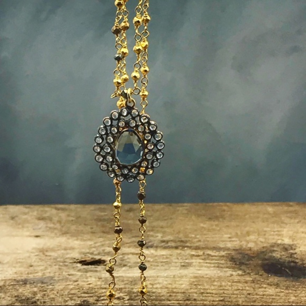 Blue Spinal & sapphires gold black silver necklace - Picture 3 of 4
